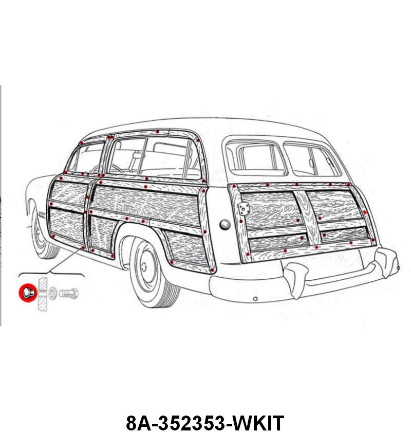 BLIND NUT KIT - 49-50 FORD/MERC WAGON WITH WOOD TAILGATE, 68 PIECES