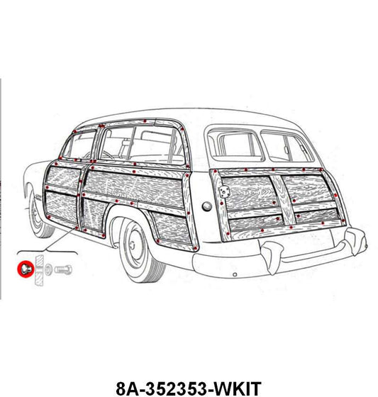 BLIND NUT KIT - 49-50 FORD/MERC WAGON WITH WOOD TAILGATE, 68 PIECES