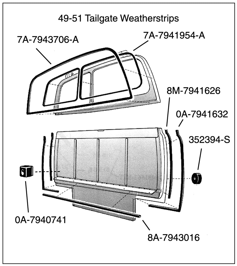 LOWER TAILGATE BOTTOM CENTER SEAL - 49-51 PASS/MERC WAGON
