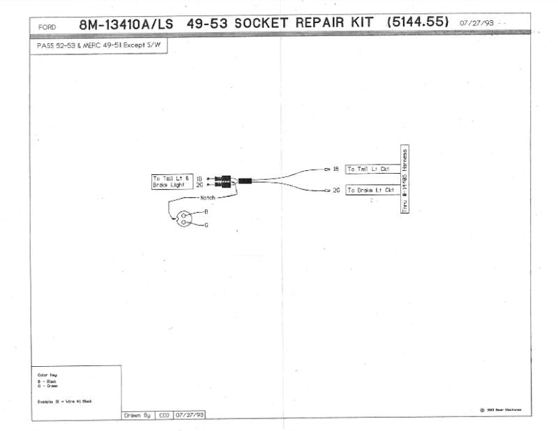 TAIL LIGHT SOCKET WIRE - 49-51 MERC EXCEPT WAGON, 52-53 PASS
