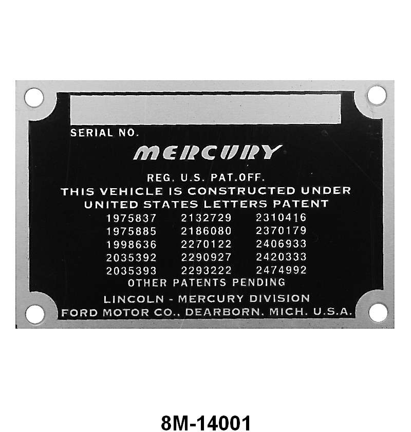 FIREWALL DATA PLATE - 49-51 MERCURY