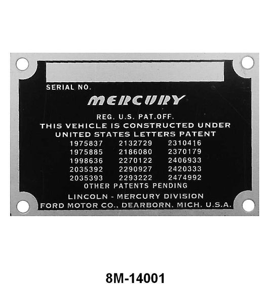 FIREWALL DATA PLATE - 49-51 MERCURY
