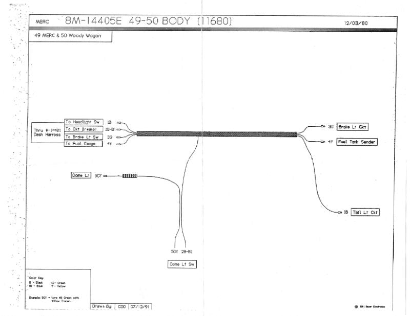 TAIL LIGHT WIRING HARNESS - 49 MERC, 50 WGN W/ONE TAIL LIGHT