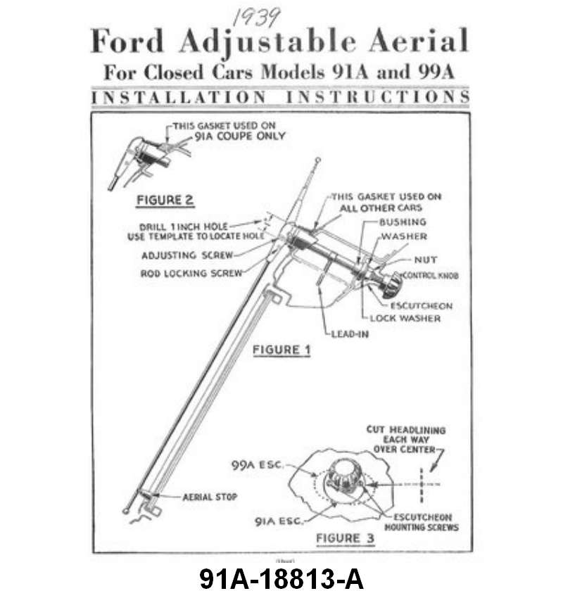 RADIO ANTENNA ASSEMBLY - 39 COUPE/SEDAN - ROOF MOUNT