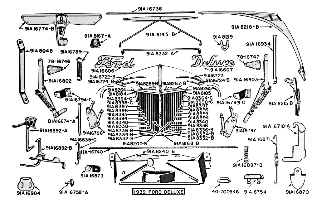 CENTER GRILLE STRIP - 39 DLX PASS, CHROME