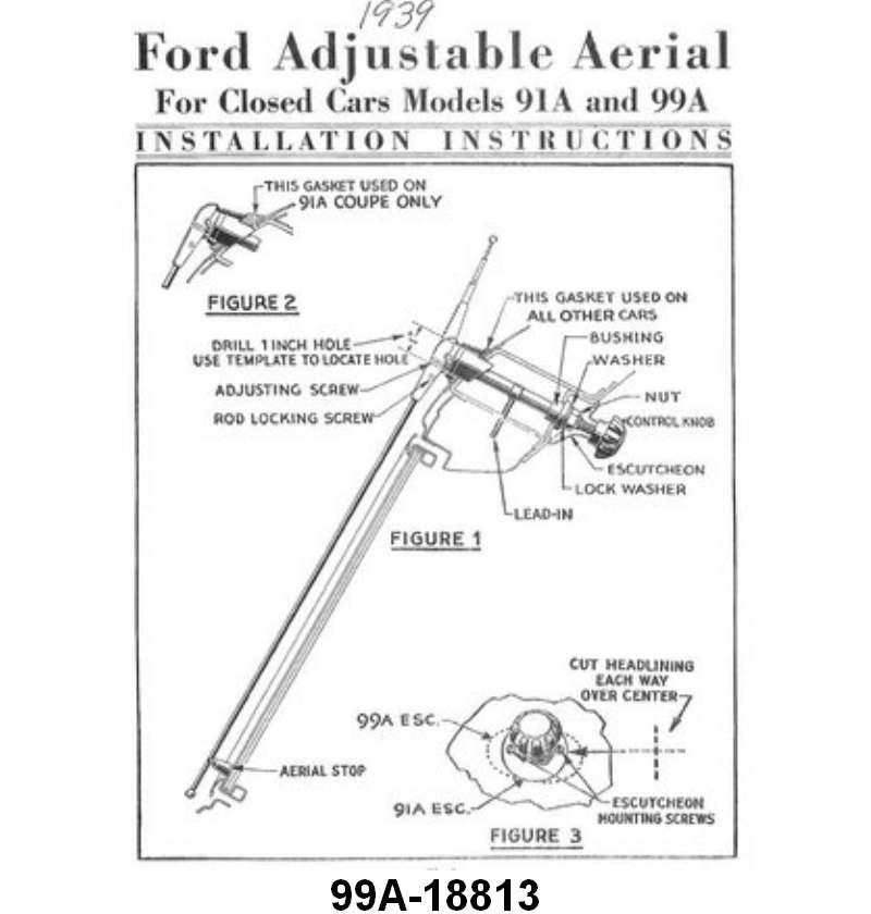 RADIO ANTENNA ASSEMBLY - 39 MERCURY COUPE/SEDAN - ROOF MOUNT