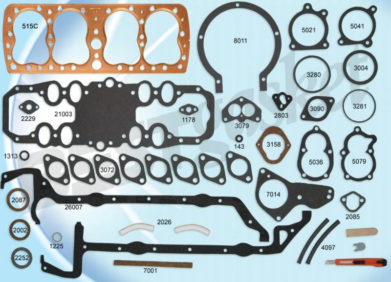 COMPLETE ENGINE GASKET SET - 39-48 V8 3-3/16" BIG BORE W/COPPER HEAD GASKETS