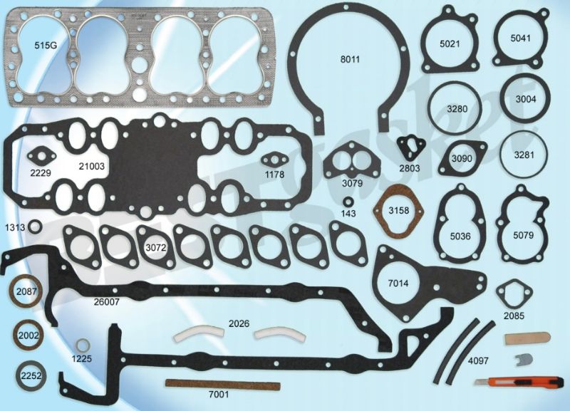 COMPLETE ENGINE GASKET SET - 39-48 V8 3-3/16" BIG BORE W/GRAPHITE HEAD GASKETS