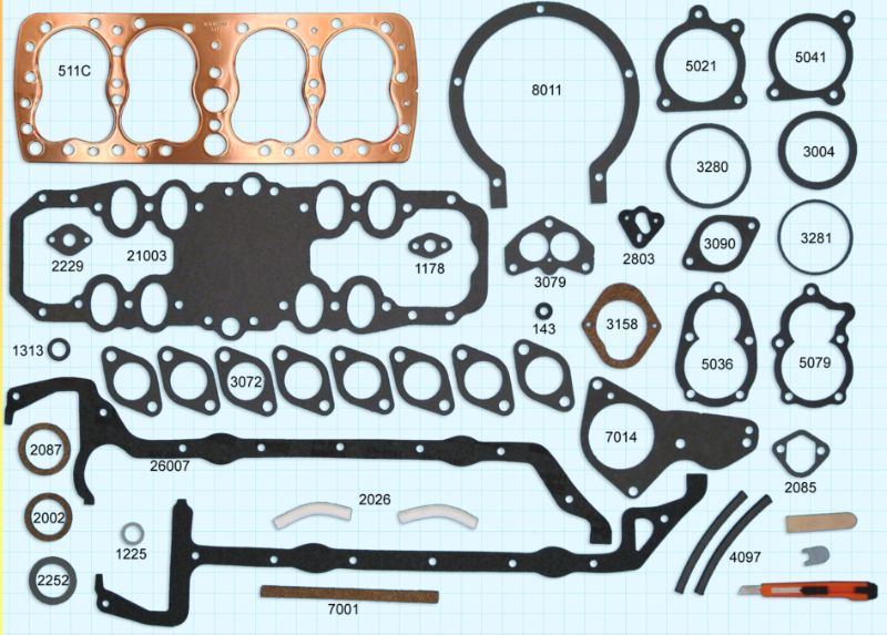 COMPLETE ENGINE GASKET SET - 39-48 V8 3-3/16" W/COPPER HEAD GASKETS