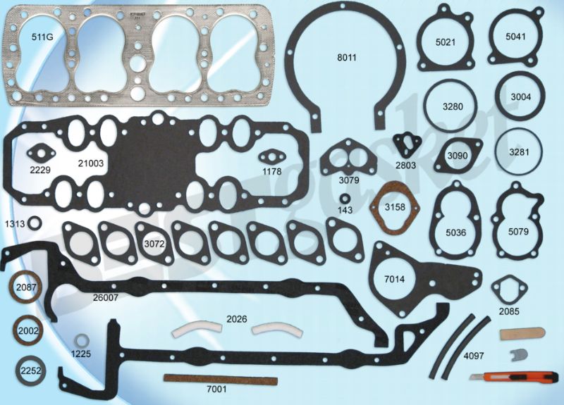 COMPLETE ENGINE GASKET SET - 39-48 PASS/MERC, 39-47 PU 24 STUD 3-3/16" BORE