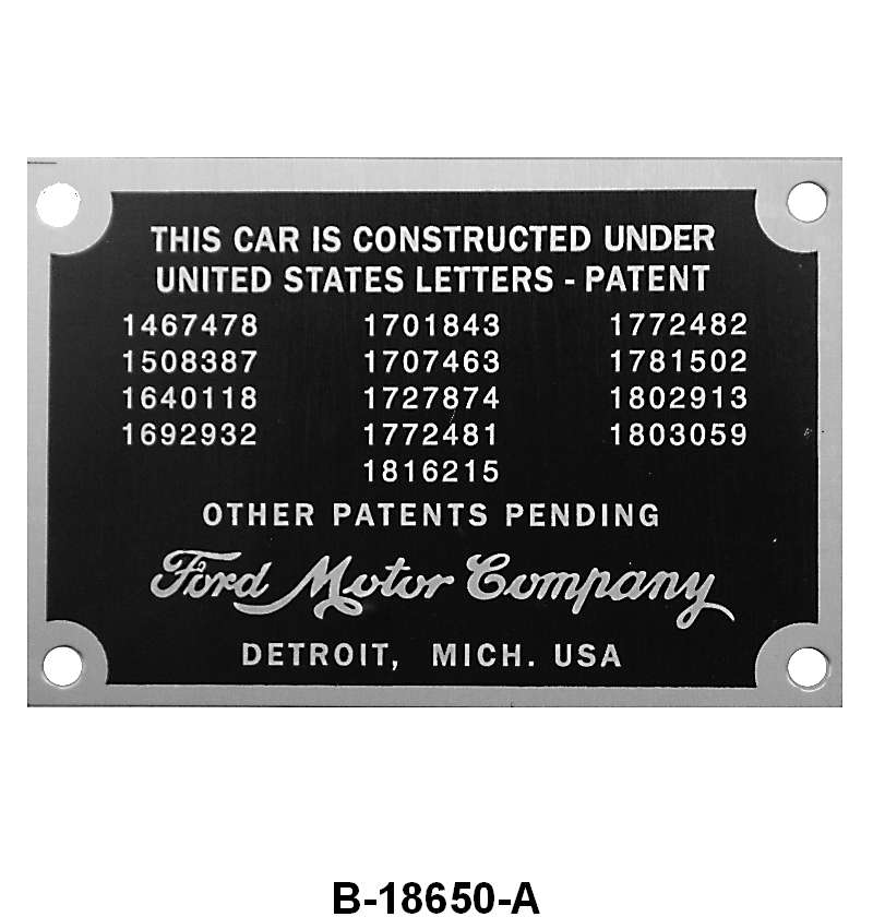 FIREWALL PATENT DATA PLATE - 32-34 PASSENGER, PICKUP