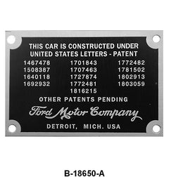 FIREWALL PATENT DATA PLATE - 32-34 PASSENGER, PICKUP