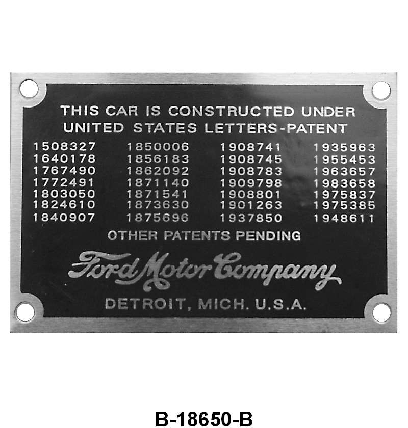 FIREWALL PATENT DATA PLATE - 35-36 PASSENGER, PICKUP