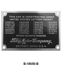 FIREWALL PATENT DATA PLATE - 35-36 PASSENGER, PICKUP