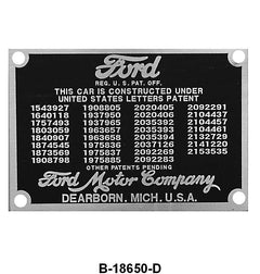 FIREWALL PATENT DATA PLATE - 40-48 PASSENGER, 40-47 PICKUP