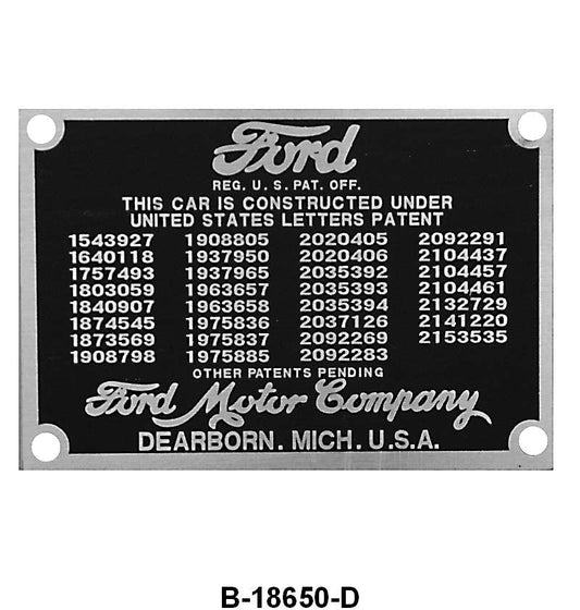 FIREWALL PATENT DATA PLATE - 40-48 PASSENGER, 40-47 PICKUP
