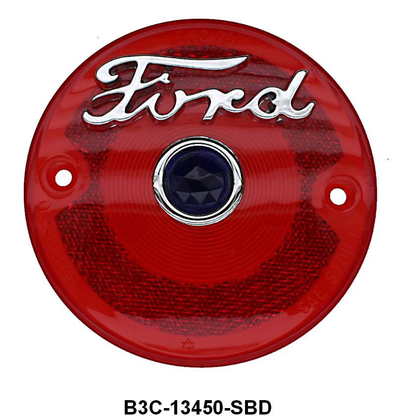 TAIL LIGHT LENS - 53-54 F-100/F-250 ROUND W/BLUE DOT & SCRIPT