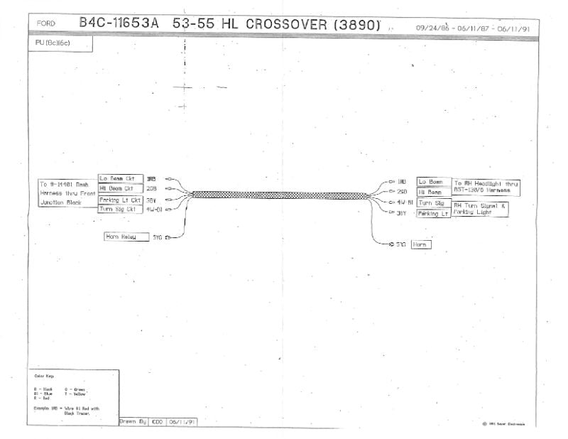 HEADLIGHT CROSSOVER WIRING HARNESS - 53-55 F-100/F-350 W/HORN AND TURN SIGNAL