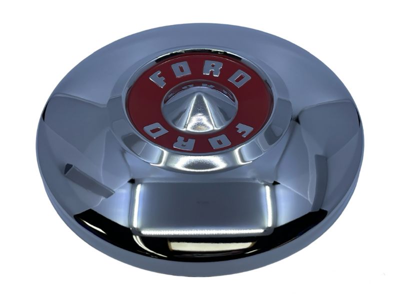 CHROME HUB CAP - 55 PASS/T-BIRD WITH RED CENTER