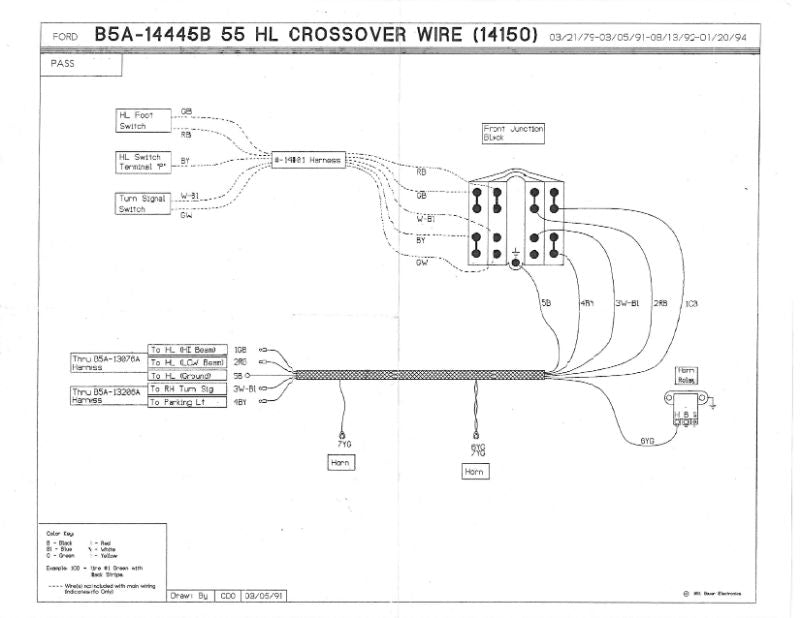 HEADLIGHT CROSSOVER WIRING HARNESS - 55 PASSENGER W/SHORT HORN WIRES