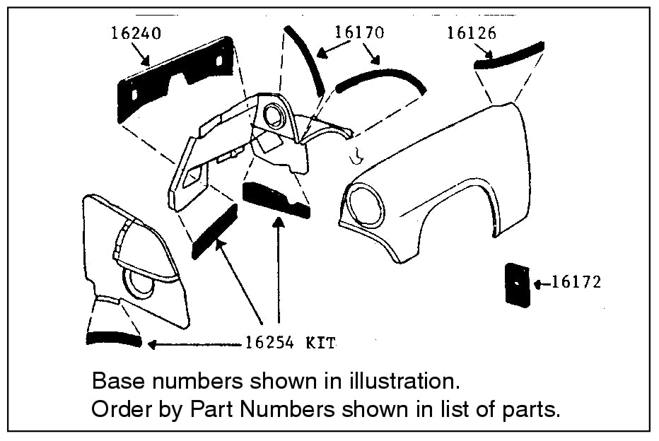 CENTER REAR OF FRONT FENDER TO COWL PAD - 55-58 PASSENGER