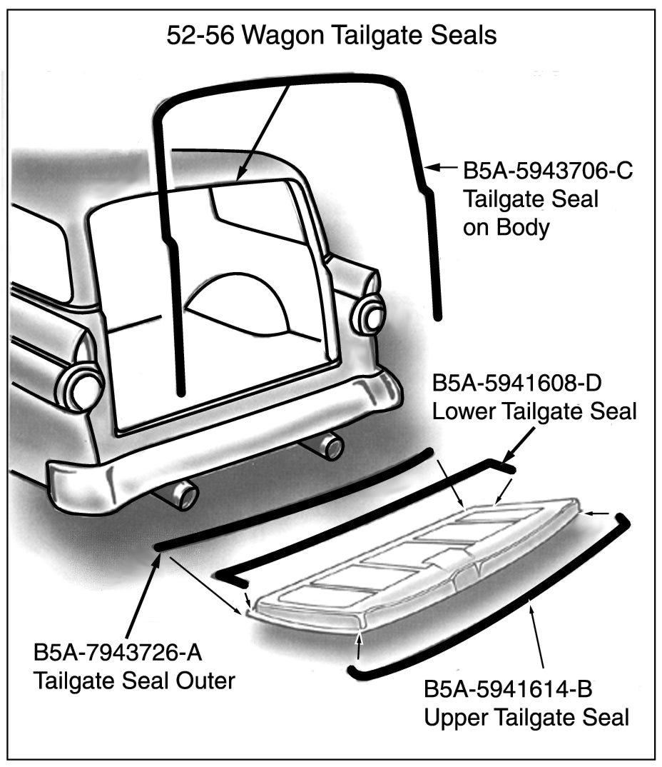 TAILGATE UPPER SEAL - 52-56 PASS, MERC, TRIM TO FIT 52-54