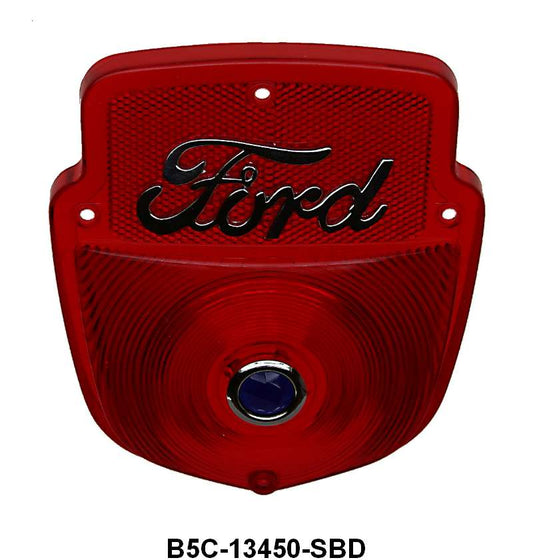STEPSIDE TAIL LIGHT LENS SHIELD TYPE - 53-66  F-100/350 CHROME SCRIPT W/BLUE DOT