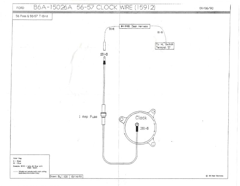 ELECTRIC CLOCK POWER WIRE - 56 PASS, 56-57 T-BIRD WITH FUSE HOLDER