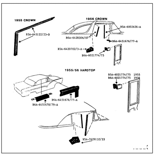REAR OF DOOR GLASS TO BODY SEALS - 56 CROWN VICTORIA, CLOTH COVERED