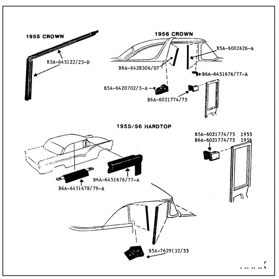 UPPER FRONT CORNER OF DOOR GLASS SEALS ON BODY - 56 VICTORIA & CROWN VIC