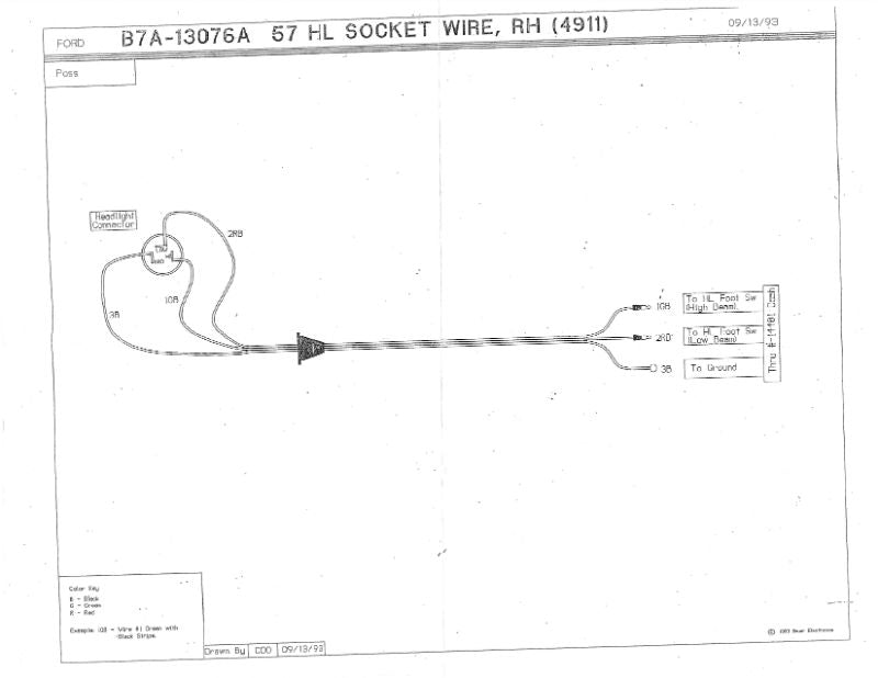 HEADLIGHT BUCKET WIRE - 57 PASS/RANCHERO RH W/GROMMET