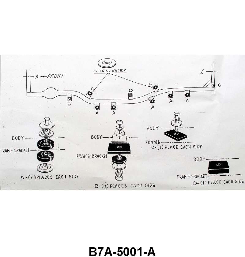 BODY TO FRAME PAD KIT - 57-58 PASS, EXCEPT RETRACTABLE, CONV, RANCH,WAGON