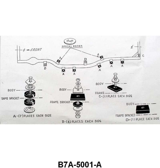 BODY TO FRAME PAD KIT - 57-58 PASS, EXCEPT RETRACTABLE, CONV, RANCH,WAGON