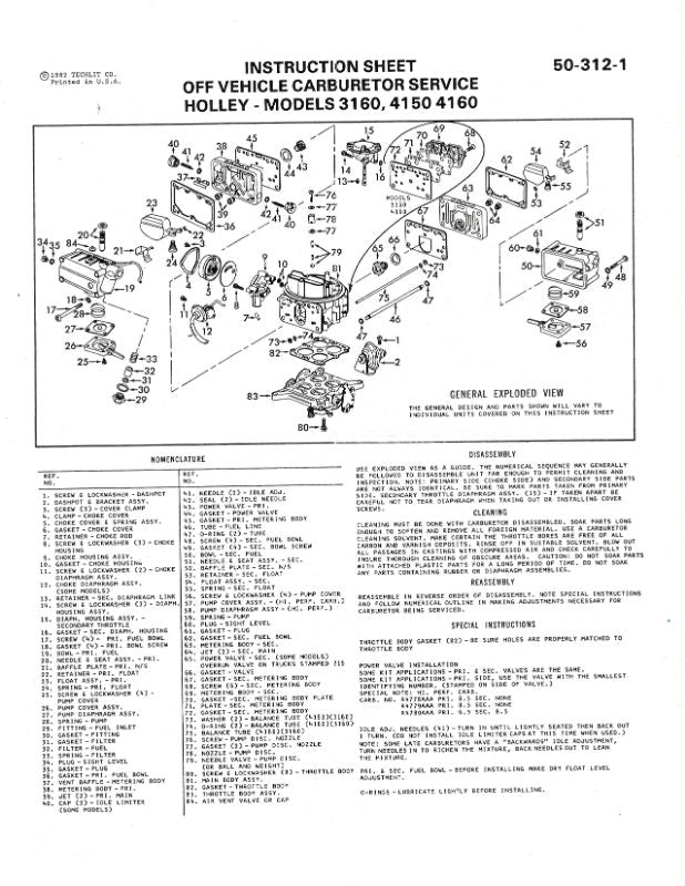 CARB REBUILDING KIT - 57-58 PASS/T-BIRD V8 HOLLEY 4 BARREL