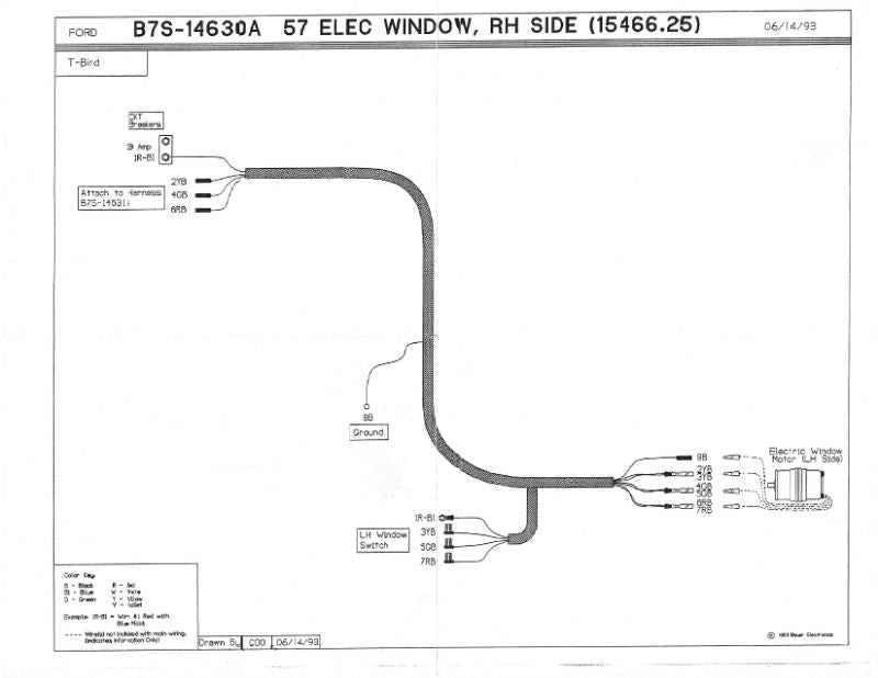 ELECTRIC WINDOW HARNESS - 57 T-BIRD, RH