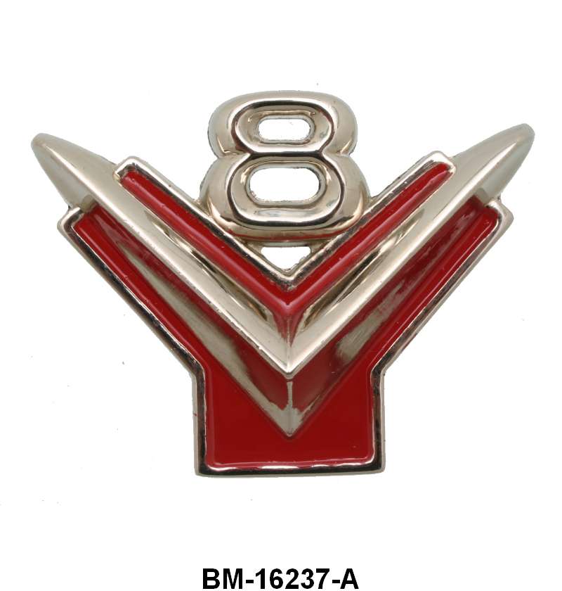 FRONT FENDER EMBLEMS - 54-56 PASS, 55 T-BIRD "V8"
