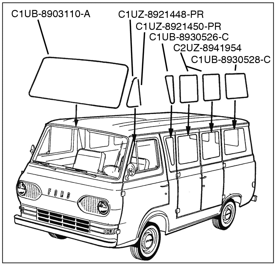 FRONT BODY SIDE WINDOW SEALS - 61-67 ECONOLINE VAN