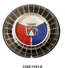 WIRE WHEEL HUBCAP SPINNER EMBLEM - 65-67 GLX, 67-68 FRLN RED/WHITE/BLUE FOR 14"