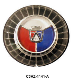 WIRE WHEEL HUBCAP SPINNER EMBLEM - 65-67 GLX, 67-68 FRLN RED/WHITE/BLUE FOR 14