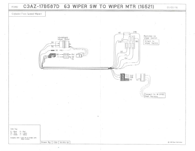 WIPER MOTOR TO WIPER SWITCH HARNESS - 63 GLX W/TWO SPEED