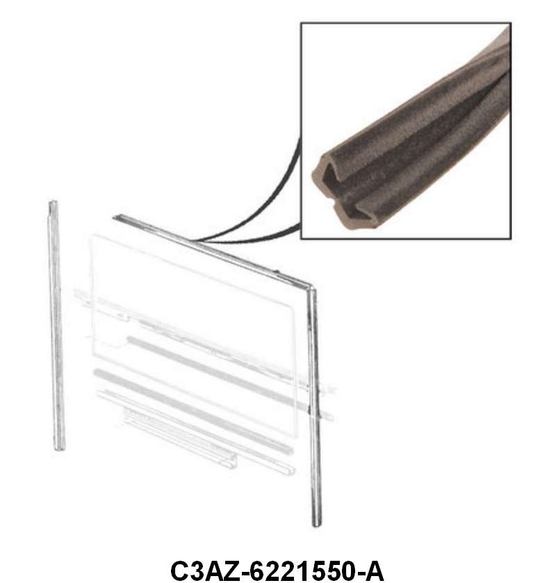 DOOR AND QUARTER WINDOW GLASS RUN - 62-64 FALCON, 63-64 GALAXIE 96"