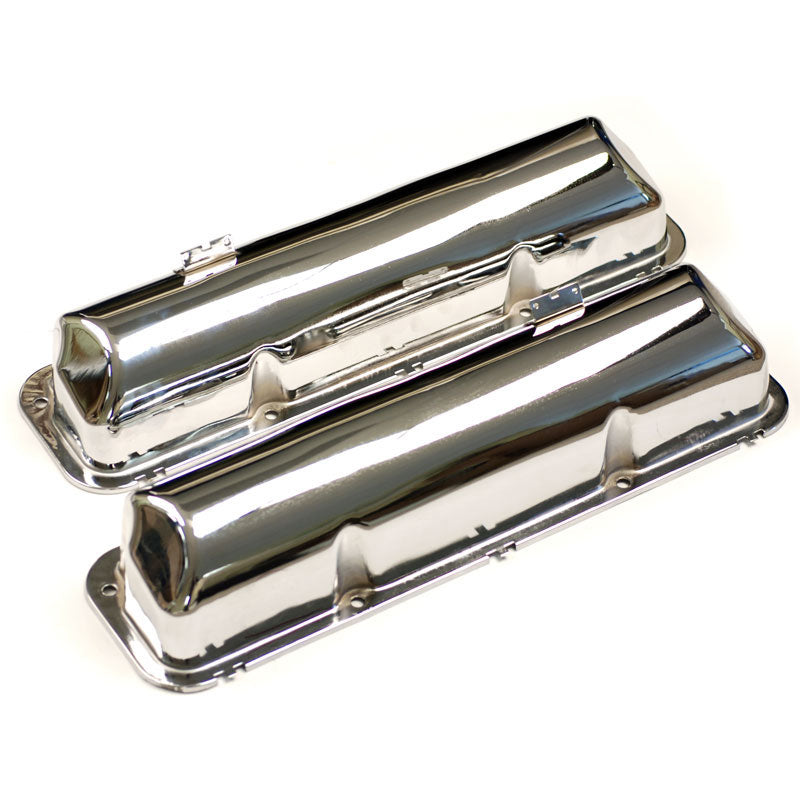 CHROME VALVE COVERS - 60-64 GLX 352/390/427 SMOOTH W/SPARK PLUG HOLDER BRACKETS