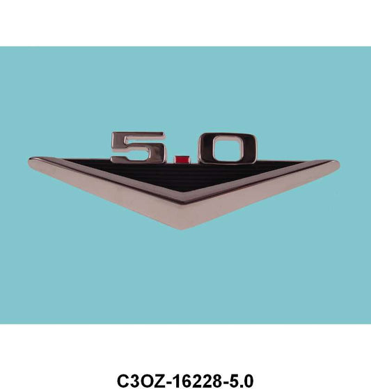 ENGINE SIZE EMBLEM - 64-65 FLC, 65-66 MUST, 63-64 FRL, "5.0"