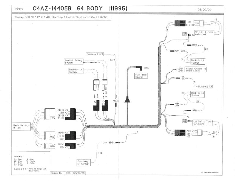 TAIL LIGHT WIRING HARNESS - 64 GLX W/O 4 SPD, 64 GLX 500 #57C/63C/71/76B W/CRUIS