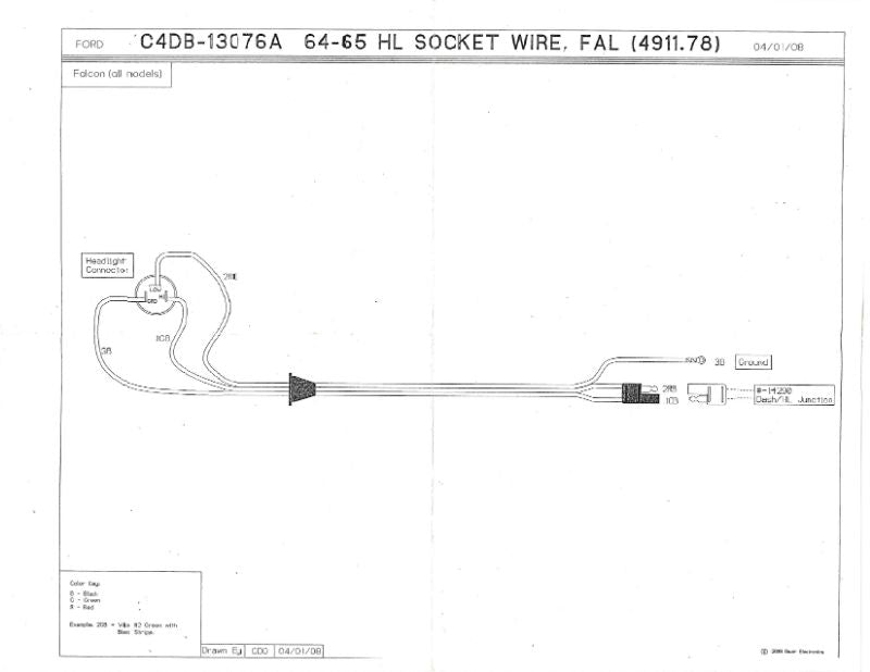 HEADLIGHT BUCKET WIRE - 64-65 FALCON/RANCHERO RH OR LH