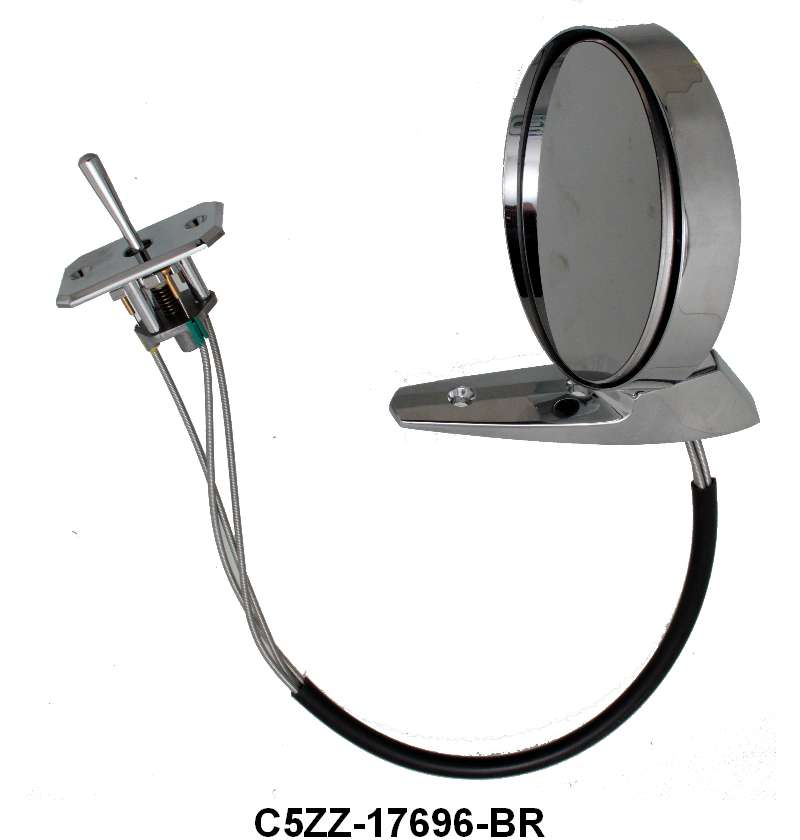 REMOTE CONTROL OUTSIDE MIRROR - 65-66 MUST/FLCN/FRLN LEFT HAND SHOW CHROME