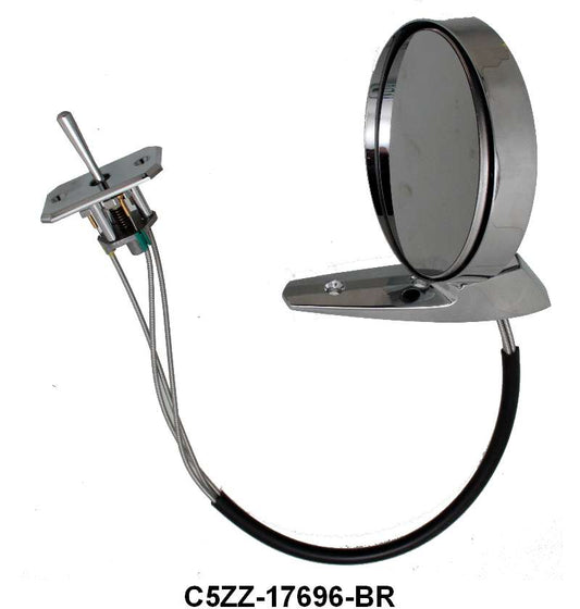 REMOTE CONTROL OUTSIDE MIRROR - 65-66 MUST/FLCN/FRLN LEFT HAND SHOW CHROME