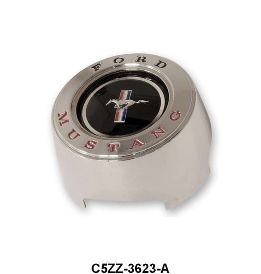 HORN BUTTON, HORN RING OR HORN PAD EMBLEM - 65-66 MUSTANG WOODGRAIN CHROME
