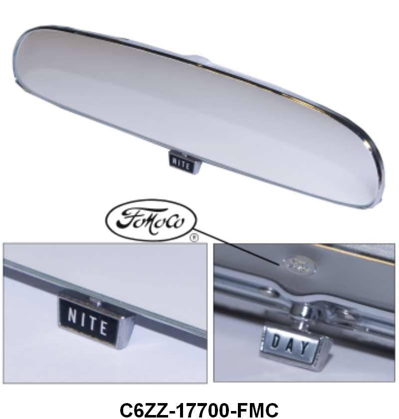 DAY/NIGHT INSIDE MIRROR HEAD WITH FOMOCO LOGO - 66 MUSTANG W/TWIST TYPE