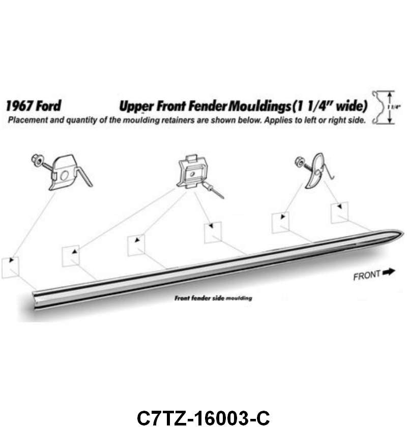 FRONT FENDER MOLDING - 67 PICKUP RH OR LH 1-1/4"